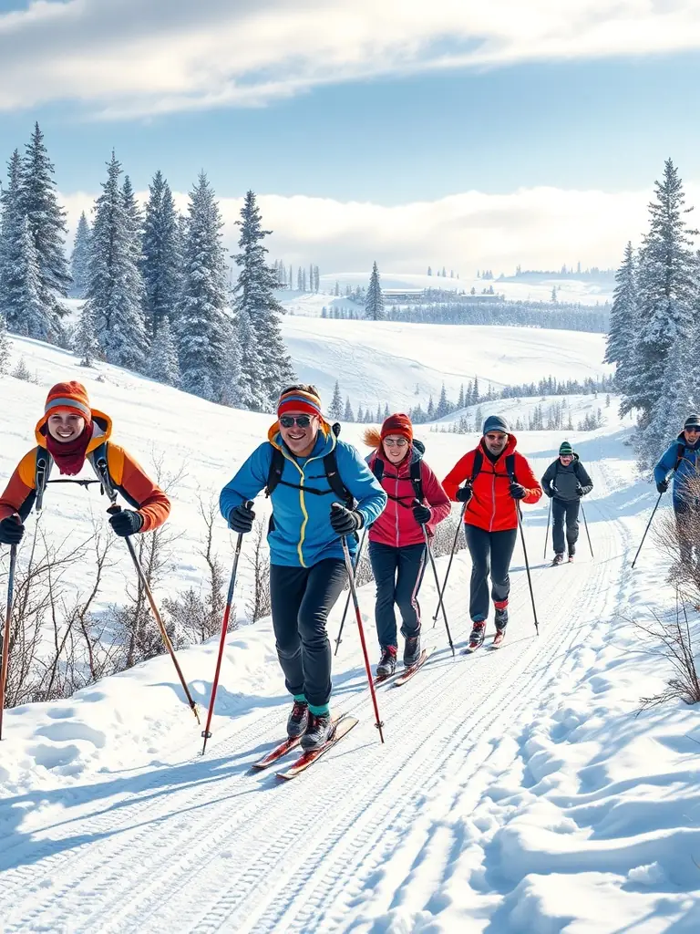 A group of skiers participating in a cross-country skiing race, showcasing the competitive spirit and community involvement in the event.