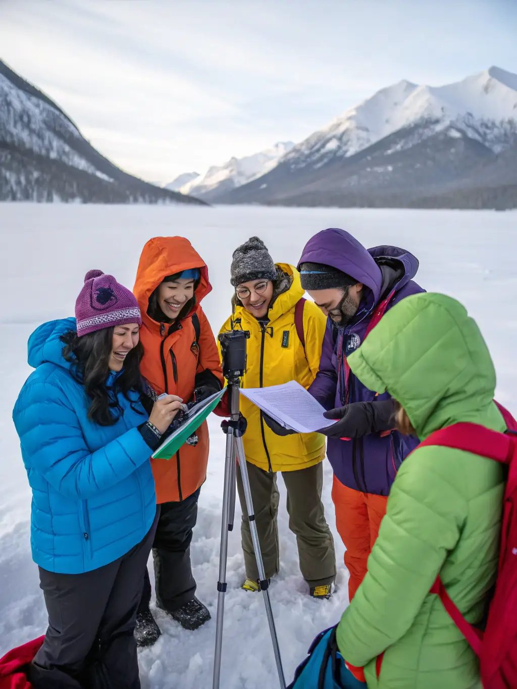 A photo of volunteers setting up a cross-country skiing event, showcasing the community involvement and support that drives ASS SPORT NATURE PAYS DE SAINT-FLOUR's programs.